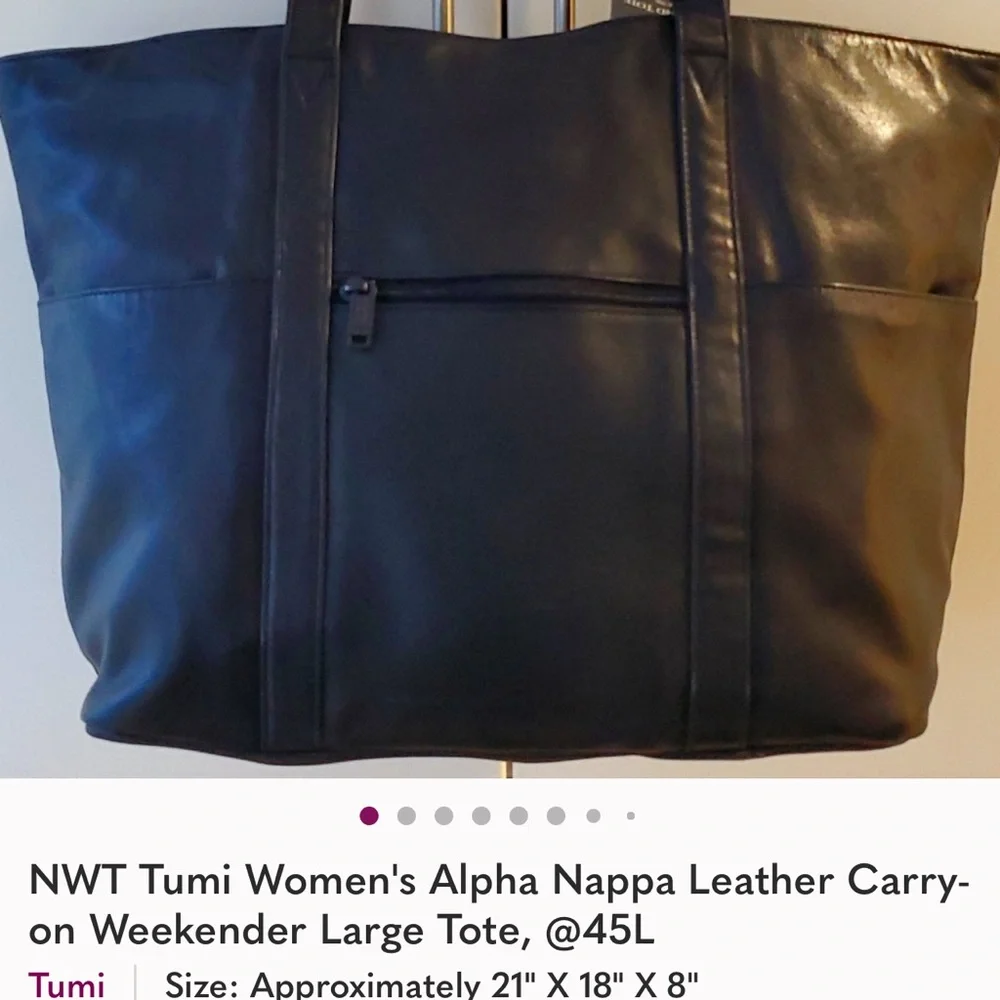 TUMI Black Leather Expandable Weekender Tote Duffel Bag